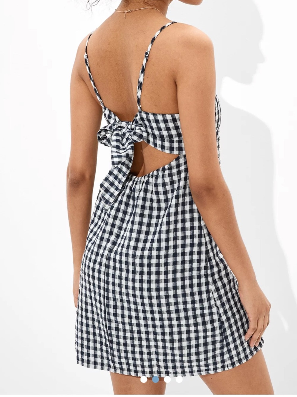 AE Gingham Tie-Back Linen/ Cotton Blend Mini Dress NEW!! - Picture 2 of 10